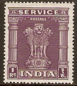 India 1950 1r Violet - Service stamp. SGO161.