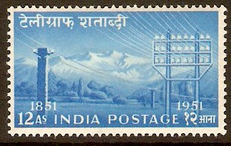 India 1953 12a Blue - Anniversary Indian Telegraph Series. SG347