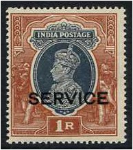 India 1937 1r Grey and red-brown. SGO138.