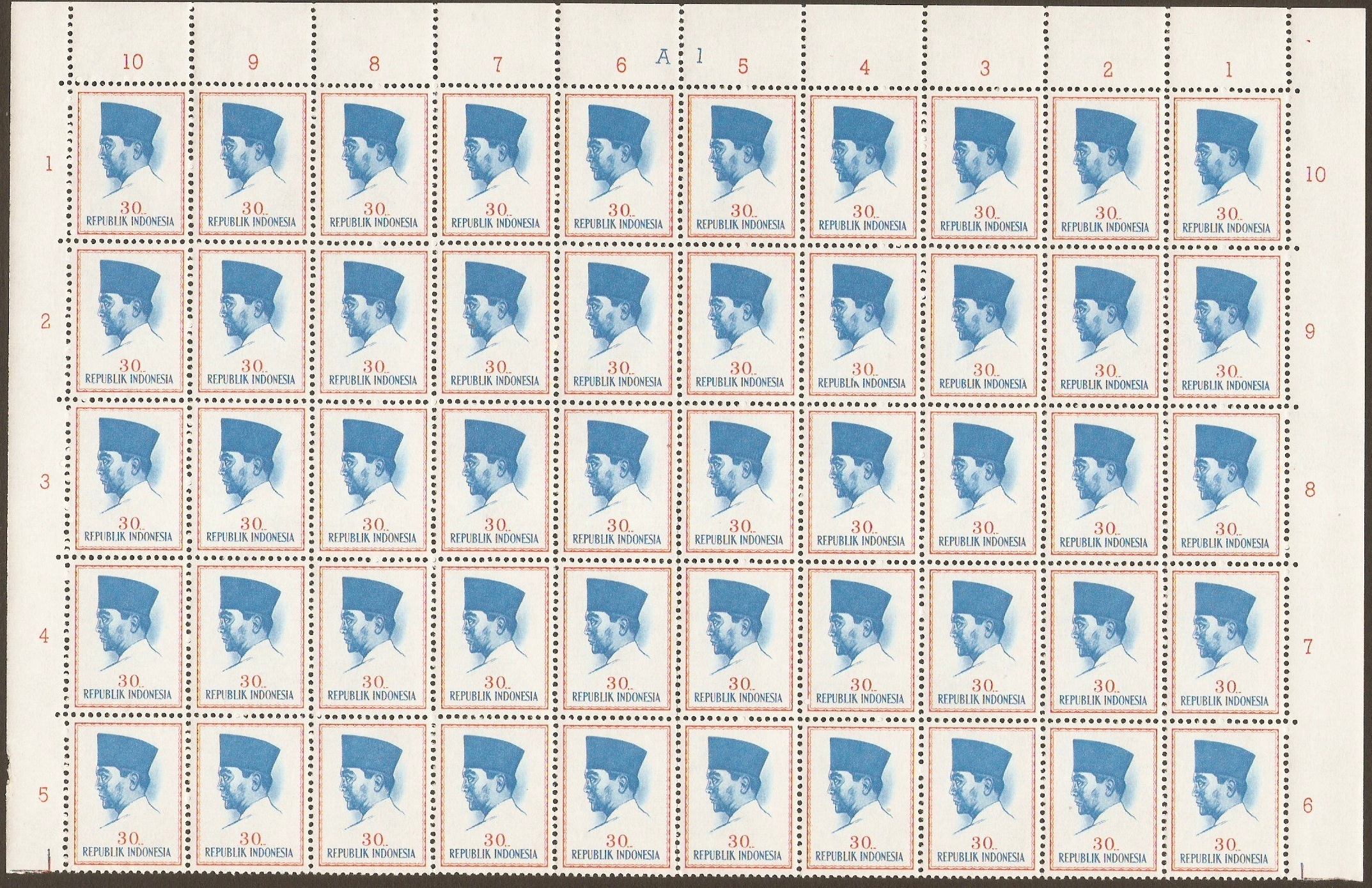 Indonesia 1964 30r Blue and orange-Pres. Sukarno Series. SG990.