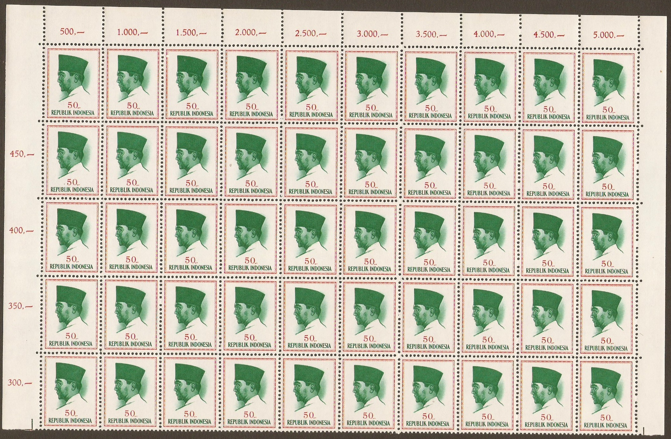 Indonesia 1964 50r Green and red-Pres. Sukarno Series. SG992.