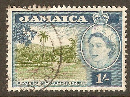 Jamaica 1956 1s Yellow-green and blue. SG168.