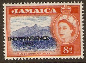 Jamaica 1962 8d Ultramarine and red-orange. SG187a.
