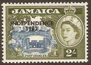 Jamaica 1962 2s Blue and bronze-green. SG189.