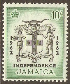 Jamaica 1962 10s Black and blue-green. SG191.