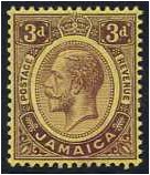 Jamaica 1912 3d Purple on yellow. SG62.