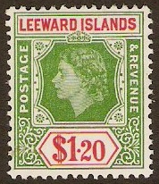 Leeward Islands 1954 $1.20 Yellow-green and rose-red. SG138.