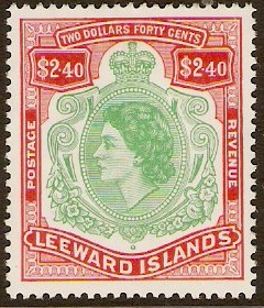Leeward Islands 1954 $2.40 Bluish green and red. SG139.