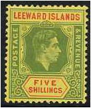Leeward Islands 1938 5s Bright green and red on yellow. SG112c.