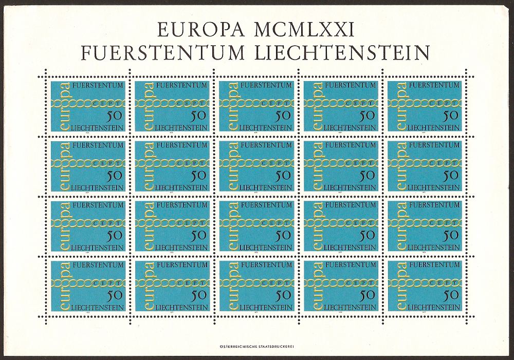 Liechtenstein 1972 Europa Stamp Sheet. SG536.