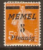 Memel 1921 5pf on 5c Orange. SG60.