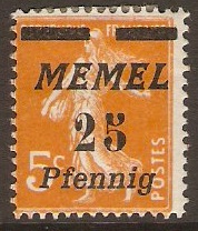 Memel 1921 25pf on 5c Orange. SG66.