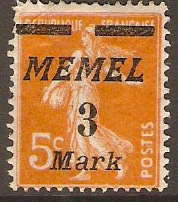 Memel 1921 3m on 5c Orange. SG74.