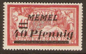 Memel 1921 40pf on 40c Red and blue. SG77.
