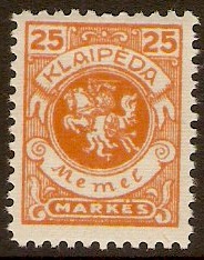 Memel 1923 25m Orange. SG20.