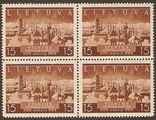 Lithuania 1940 15c. Brown - Recovery of Vilnius. SG445.