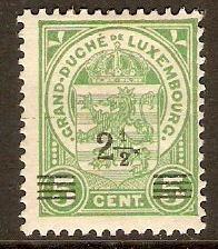 Luxembourg 1916 2 on 5c Green. SG187.