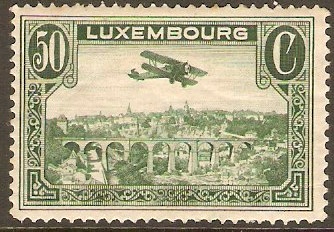 Luxembourg 50c Green - Airmail. SG296a.