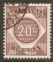 Malaysia 1966 20c Red-brown - Postage Due. SGD7.