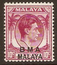 Malaya (BMA) 1945 10c Magenta. SG8c.