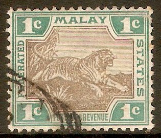 Federated Malay States 1900 1c Grey and green. SG15a.