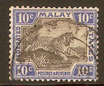 Federated Malay States 1922 10c Black and blue. SG66.
