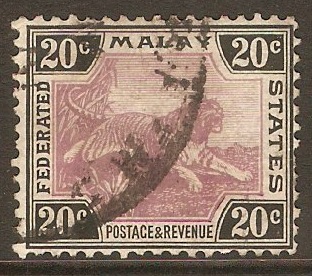 Federated Malay States 1922 20c Dull purple and black. SG69.