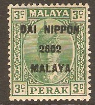 Perak 1942 3c Green. SGJ247. - Click Image to Close