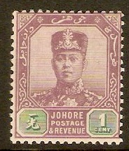 Johore 1910 1c Dull purple and green. SG78.