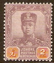 Johore 1910 2c Dull purple and orange. SG79.