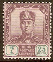 Johore 1910 25c Dull purple and green. SG85.