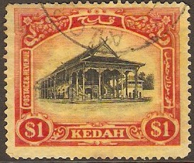 Kedah 1921 $1 Black and red on yellow. SG37.