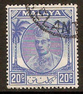 Kelantan 1951 20c Bright blue. SG73.