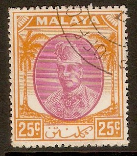Kelantan 1951 25c Purple and orange. SG74.