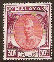 Kelantan 1951 30c Scarlet and purple. SG75.