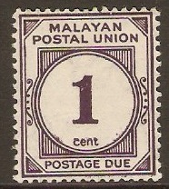 Malayan Postal Union 1936 1c Slate-purple Postage Due. SGD1. - Click Image to Close