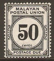 Malayan Postal Union 1936 50c Black Postage Due. SGD6.