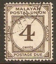 Malayan Postal Union 1951 4c Sepia Postage Due. SGD17.