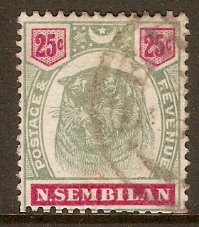 Negri Sembilan 1895 25c Green and carmine. SG13.