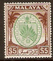 Negri Sembilan 1949 $5 Green and brown. SG62.