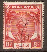 Pahang 1950 8c Scarlet. SG59.