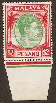 Penang 1949 $2 Green and scarlet. SG21.