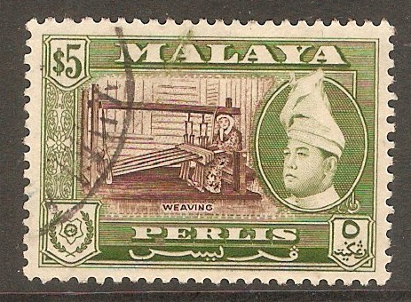 Perlis 1957 $5 Brown and bronze-green. SG40.