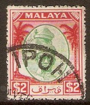 Perak 1950 $2 Green and scarlet. SG147.