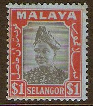 Selangor 1941 $1 Black and red on blue. SG86.