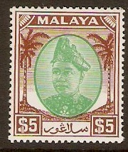 Selangor 1949 $5 Green and brown. SG110.