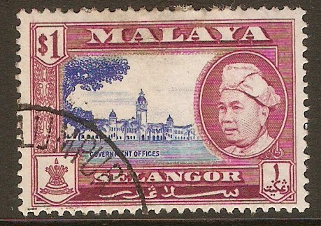 Selangor 1957 $1 Ultramarine and reddish purple. SG125.