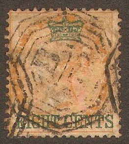 Straits Settlements 1867 8c on 2a Yellow. SG6.