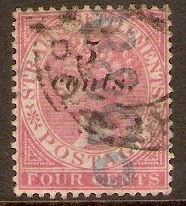 Straits Settlements 1882 5c on 4c Rose. SG47.