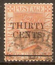 Straits Settlements 1891 30c on 32c Orange-vermillion. SG87.